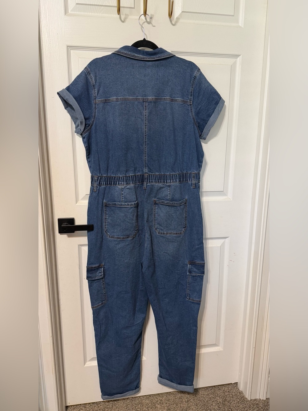 Celebrity Pink Blue Denim Button-Front Jumpsuit - Picture 5 of 5